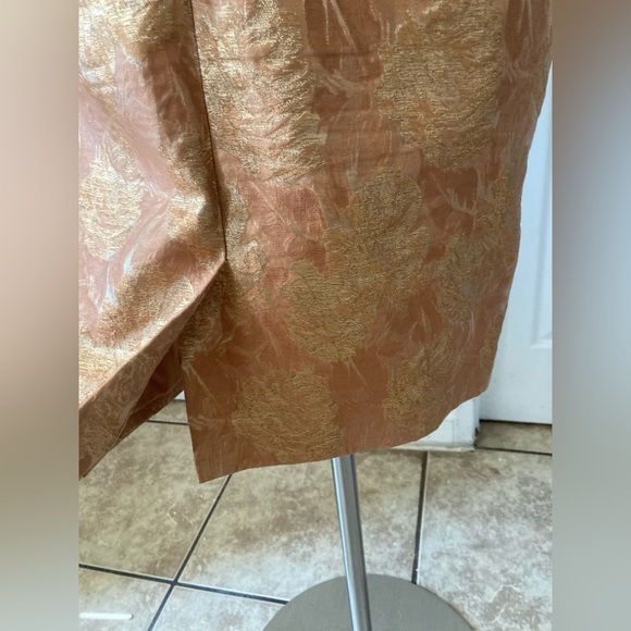 Theia Strapless Sheath Dress Gold Bronze Floral Size 4 - Picture 5 of 14